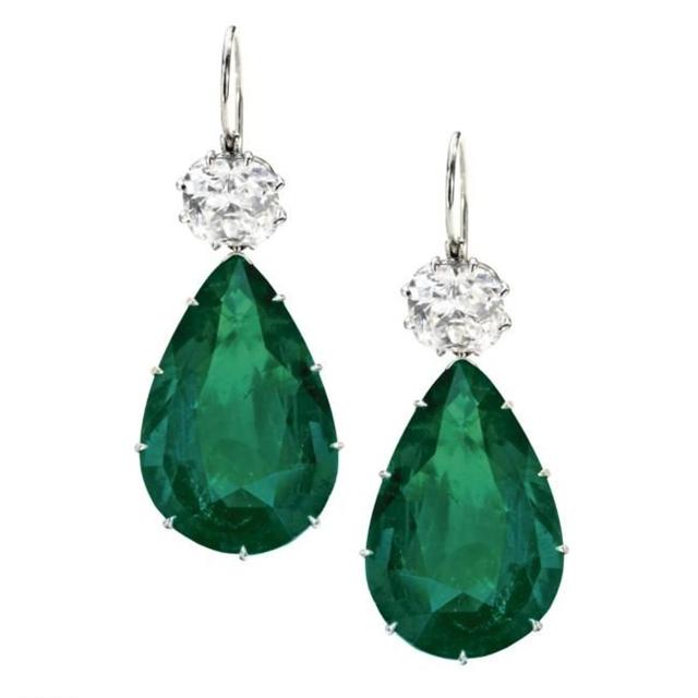 Emerald Pear shape drop earrings sotherbys